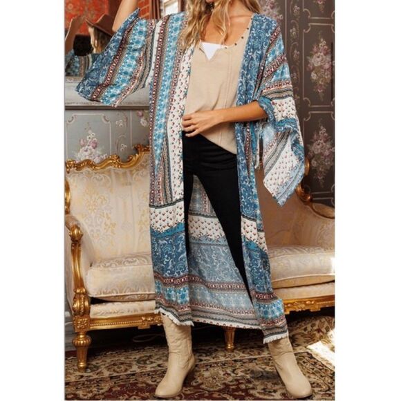 Ces Femme Boho Floral Pattern Kimino Cardigan Size Medium NWT - Picture 3 of 9